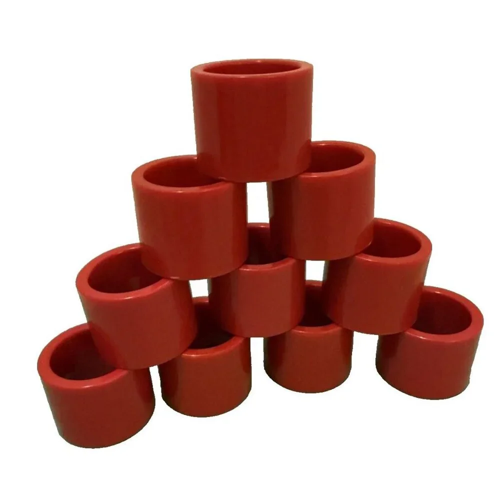 Vintage Red Lucite Napkin Rings Set 10 MCM Christmas Hong Kong Plastic Retro